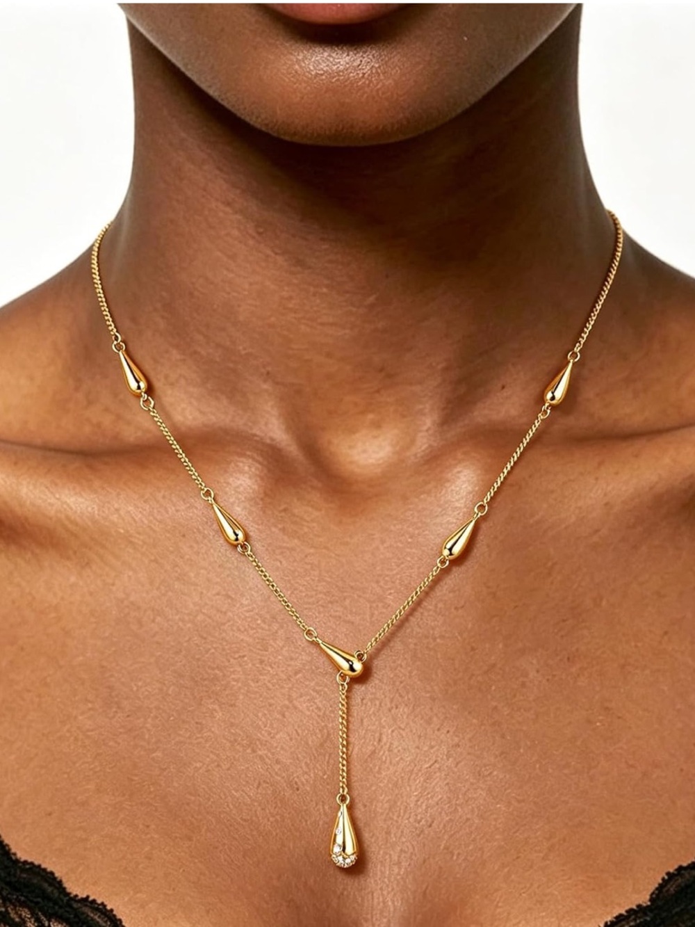 Modern Golden Teardrop Lariat Necklace